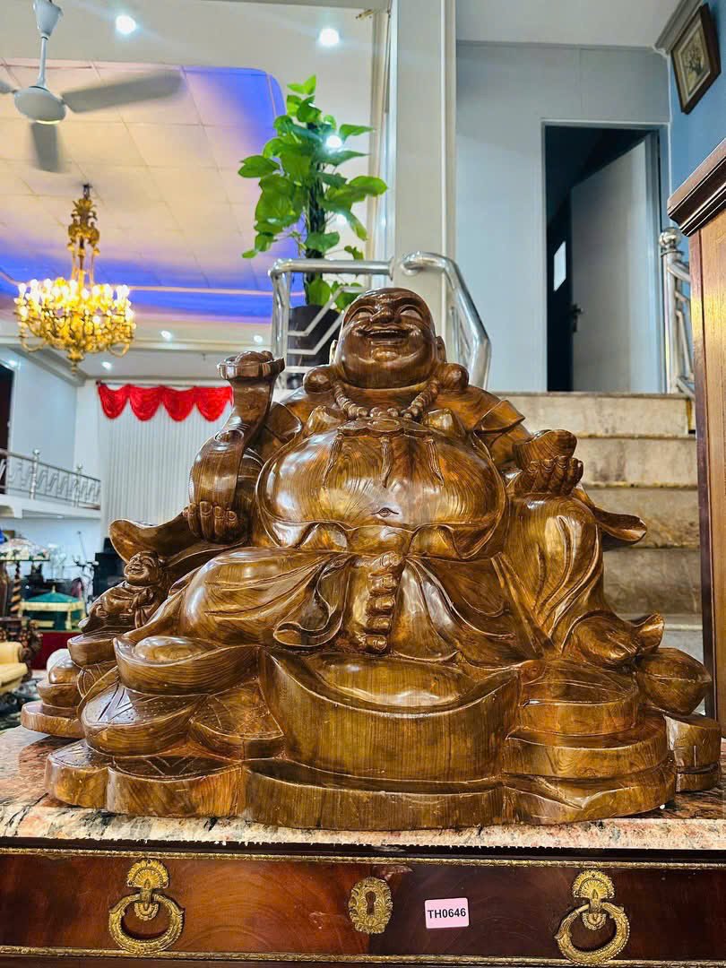 CỤ THẦN TÀI – PHẬT DI LẶC GỖ NGUYÊN KHỐI