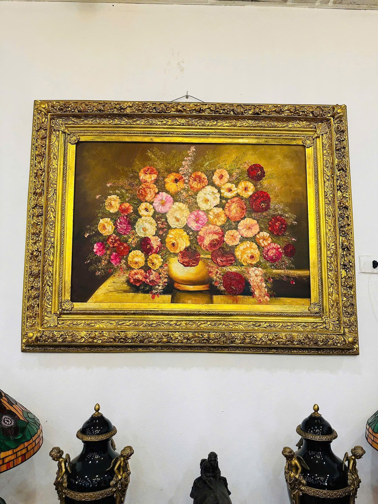 Tranh sơn dầu hoa mẫu đơn cổ điển – tuyệt tác nghệ thuật và phong thủy