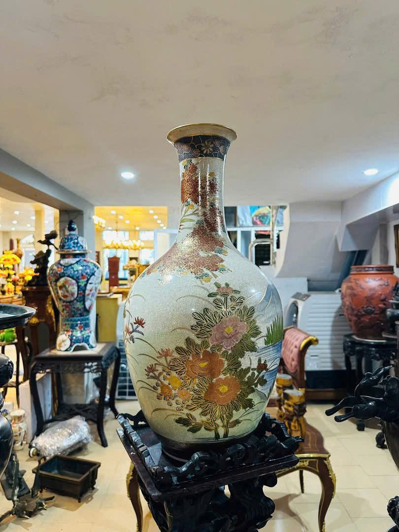 Bình hoa Nhật cổ – men rạn tự nhiên